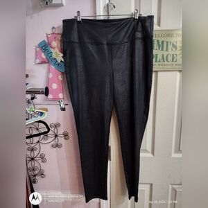 Seven 7 Black Xxl Faux Leather Gunmetal Slick Leggings Pants Coated Stretch Pull